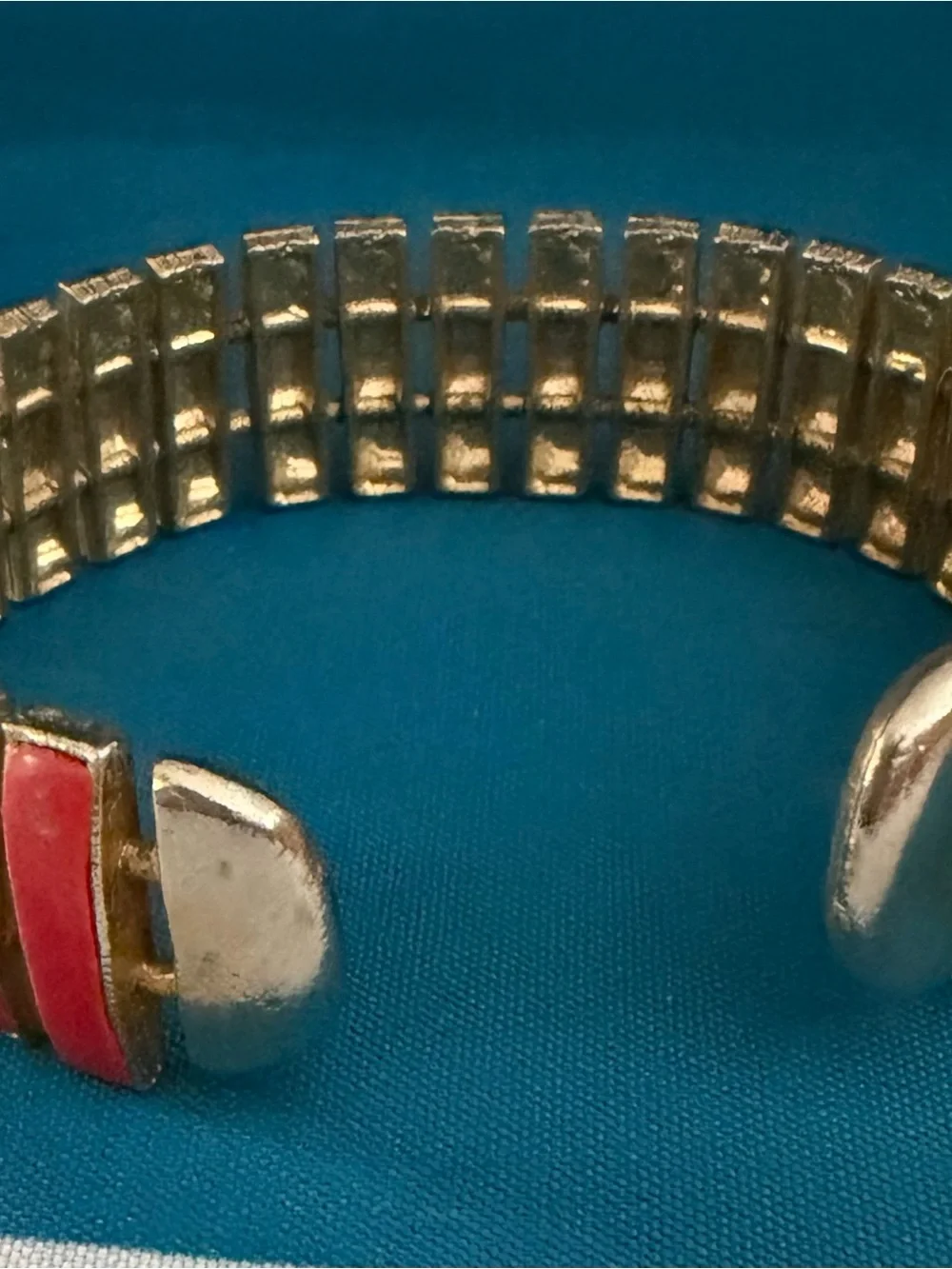 Vintage Gold Tone Cuff Bracelet with Coral Red Enamel Bars